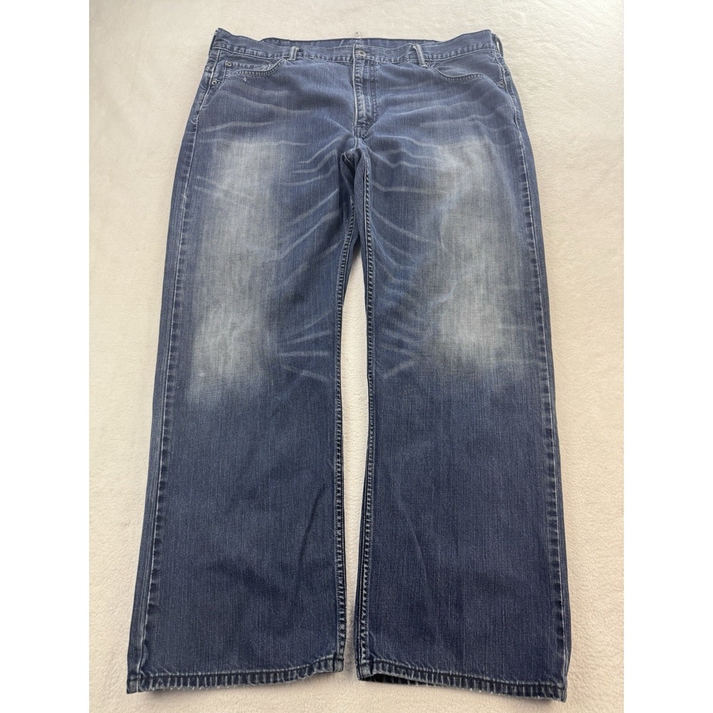 Levis 569 Jeans Men 42x32 Navy Blue Loose Baggy Straight Whisker Distress Denim